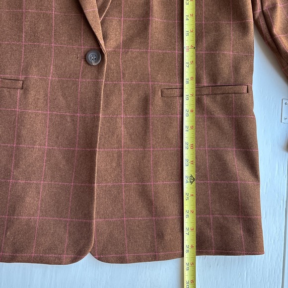 Leith Nordstrom Womens M Blazer Brown Pink Plaid Button Dale Windowpane NWT - Picture 9 of 13